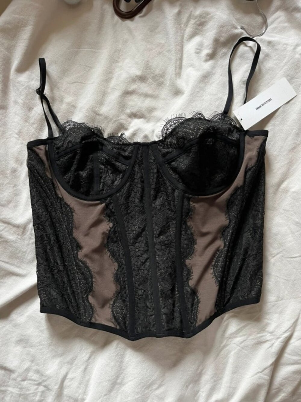 Black Lace Mesh Corset Bustier Top Women's Size XL / EU 42 / US 14
